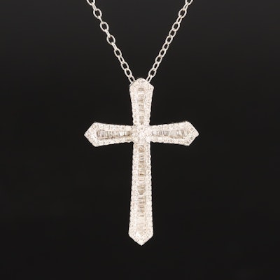 Sterling 0.50 CTW Diamond Cross Pendant Necklace