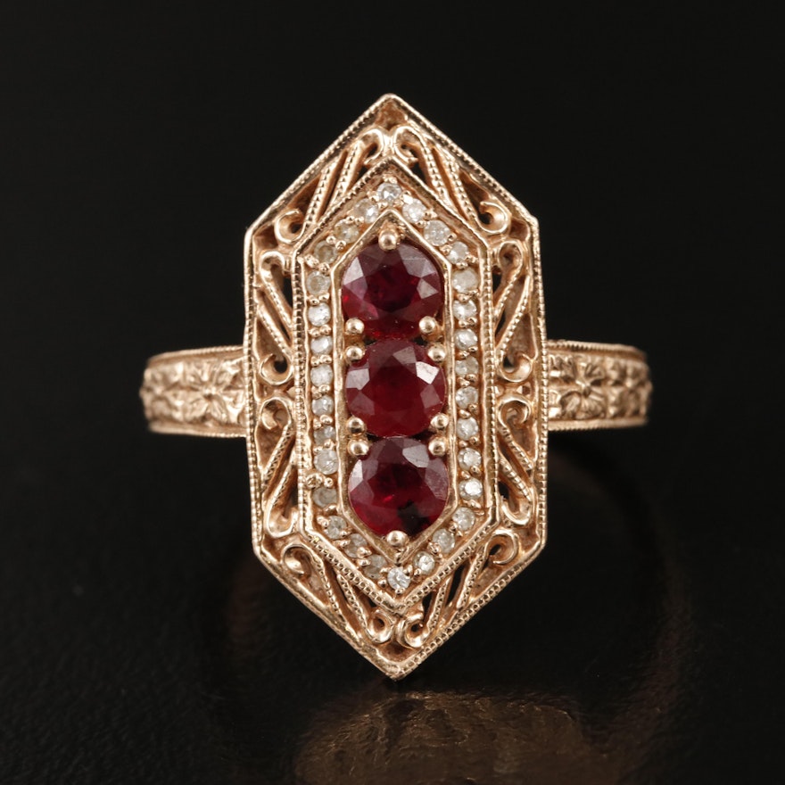 14K Rose Gold Ruby and Diamond Hexagonal Ring