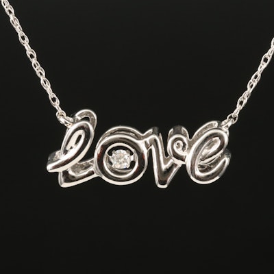Sterling Diamond "Love" Necklace