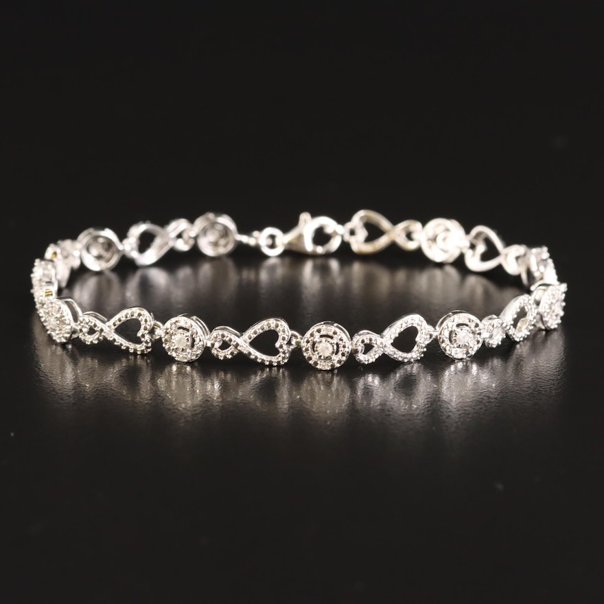 Sterling Diamond Infinity Heart Bracelet