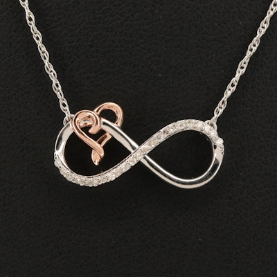 Sterling Diamond Infinity and Heart Pendant Necklace
