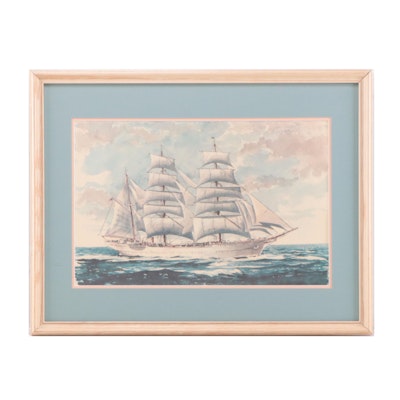 Offset Lithograph of Clipper Ship, Late 20th Century