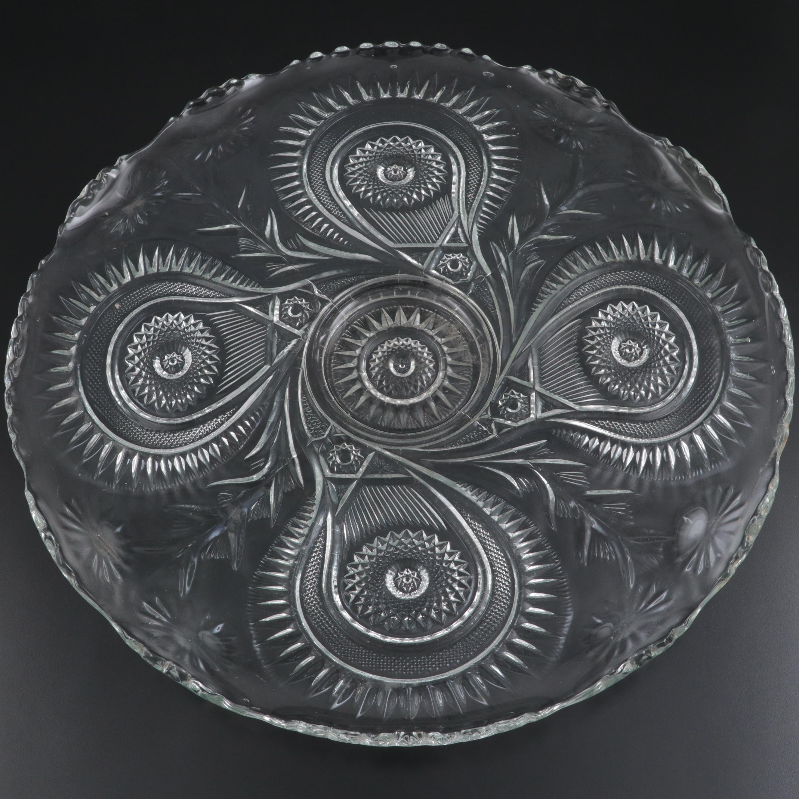 L.E. Smith Glass "Pinwheel & Stars" Punch Bowl, Underplate and Cups