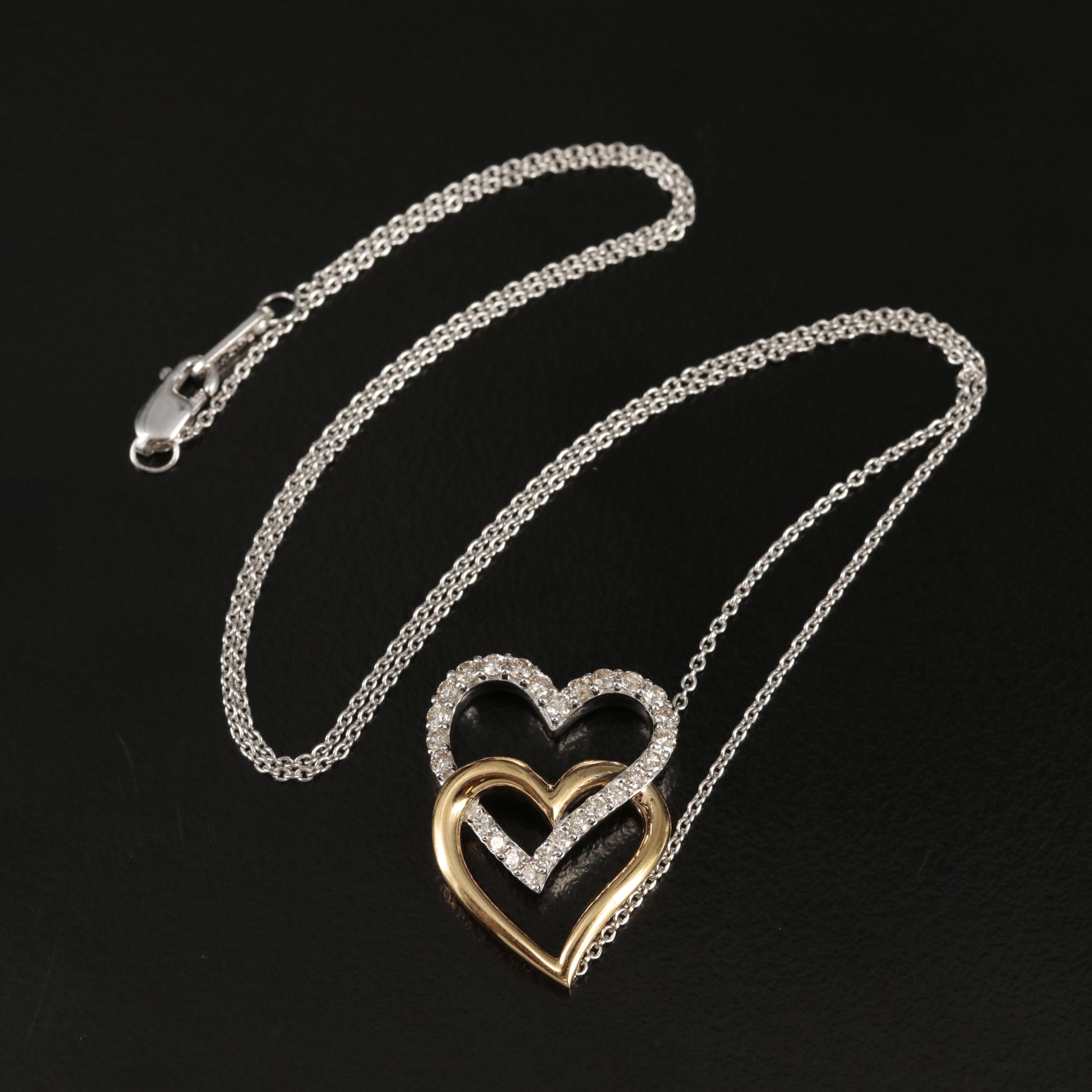 Sterling Diamond Double Heart Necklace EBTH