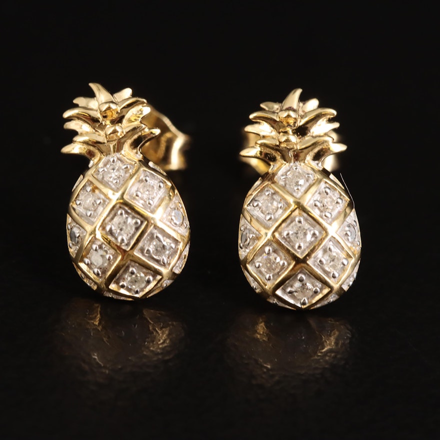 Sterling Diamond Pineapple Stud Earrings