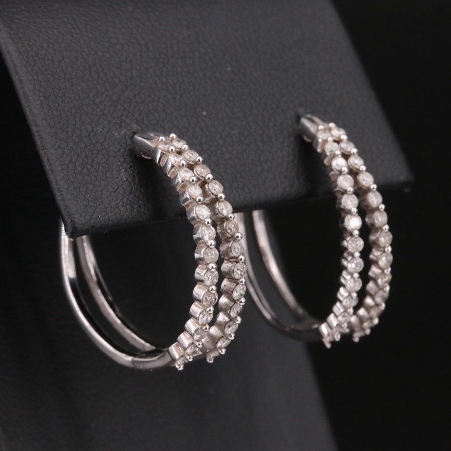 Sterling 1.02 CTW Diamond Hoop Earrings