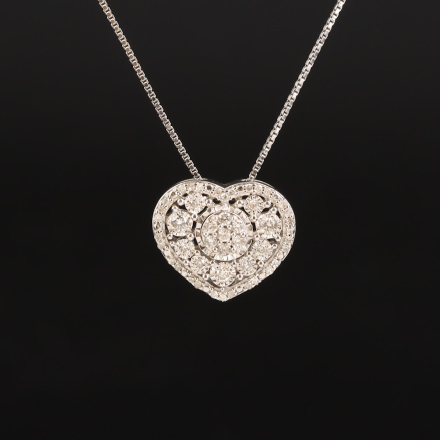 Diamond Heart Pendant Necklace in Sterling