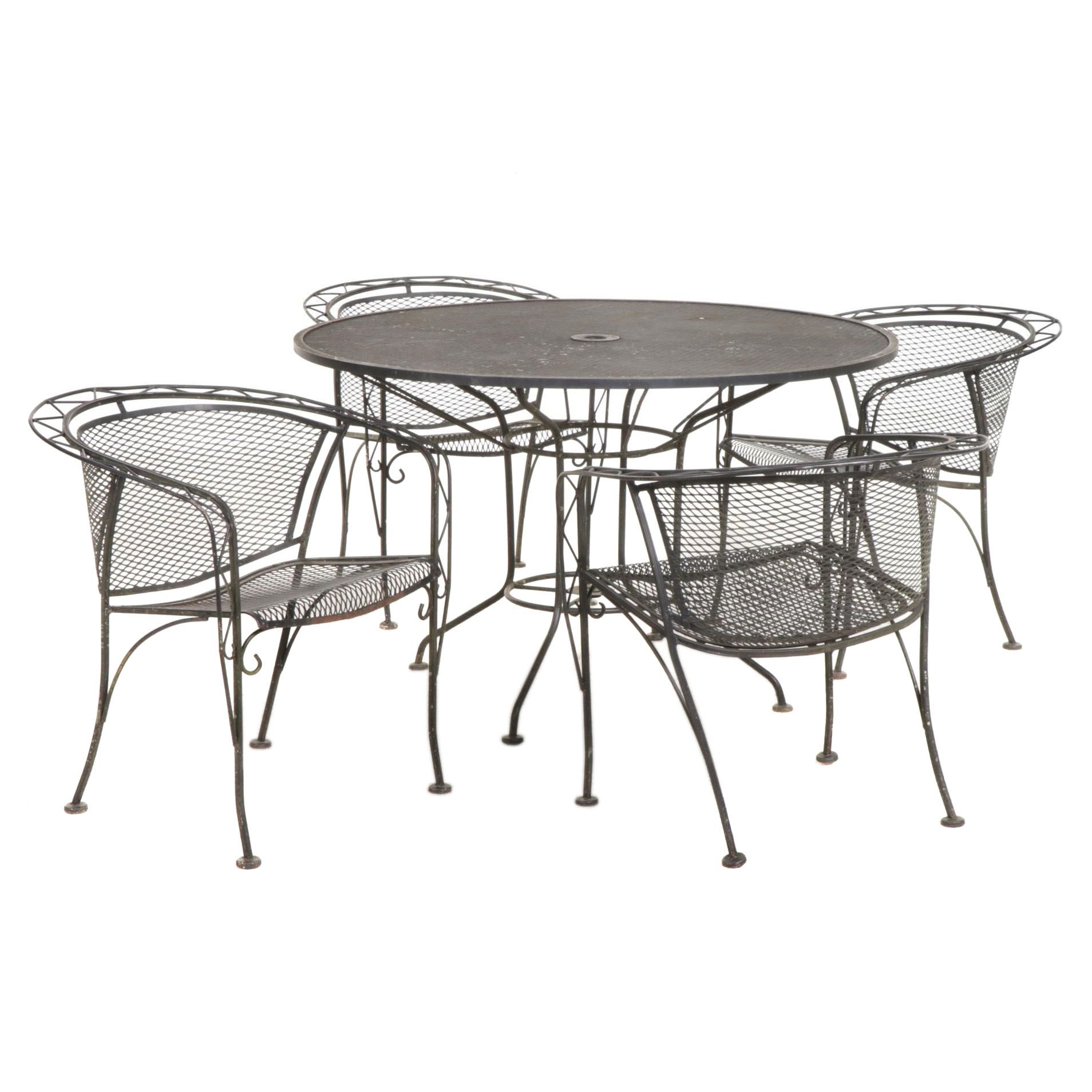 Black Wire Mesh Patio Dining Table and Four Tub Chairs EBTH