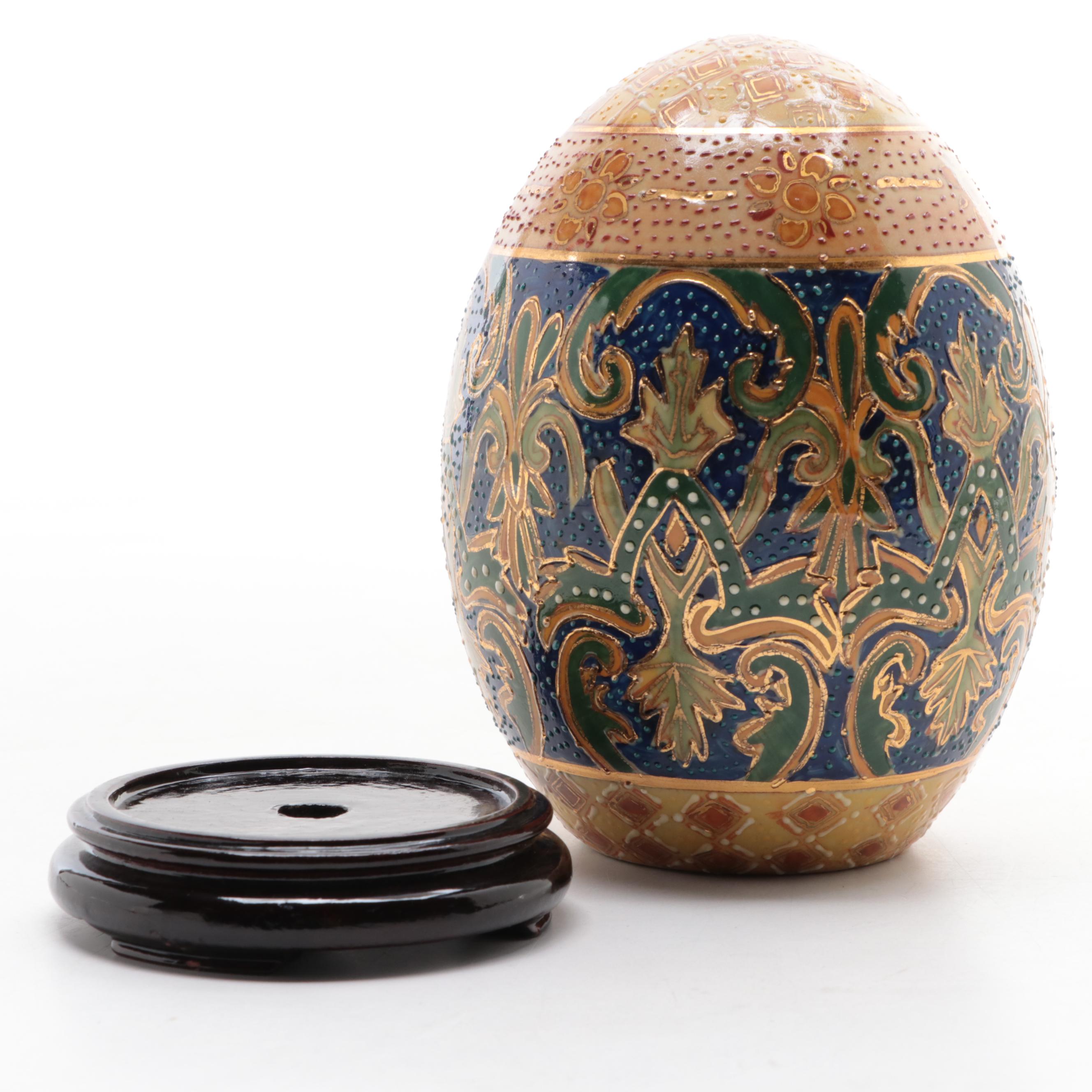 Japanese Satsuma Moriage Painted Porcelain Egg EBTH