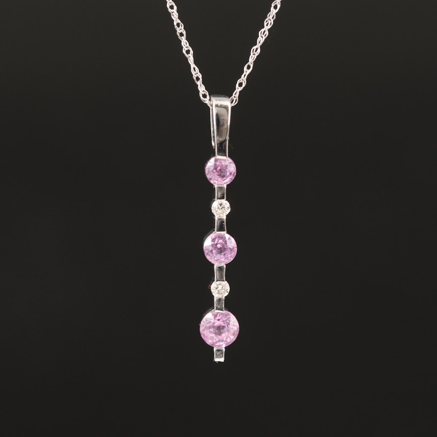 14K Pink Sapphire and Diamond Pendant Necklace