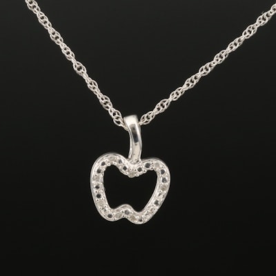Sterling Diamond Apple Pendant Necklace