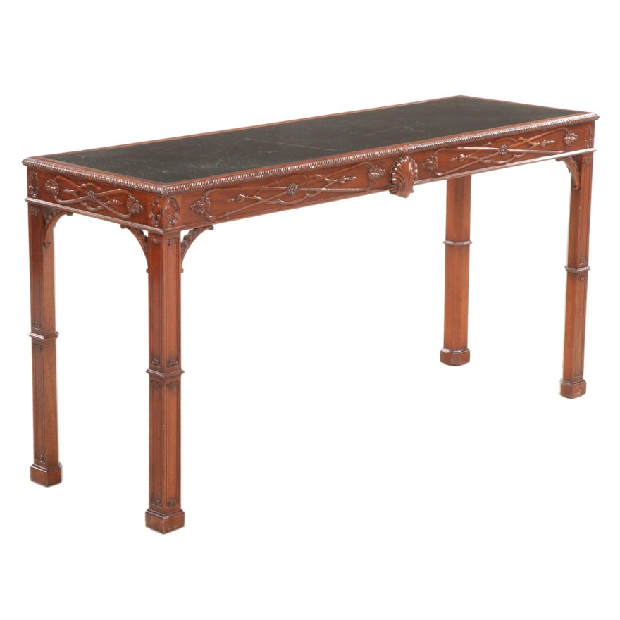 Hickory Furniture George III Style Mahogany and Faux Marble Top Console Table