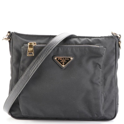 Prada Front Pocket Top Zip Crossbody Bag in Nylon and Saffiano Leather