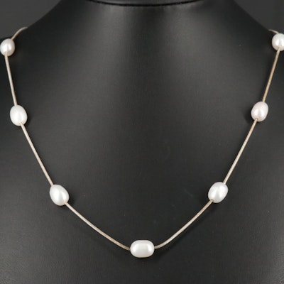 Fine Silver Pearl Cocoon Chain Necklace