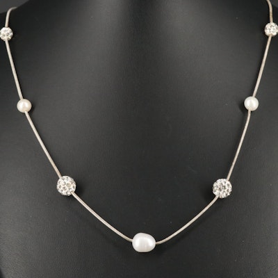 Fine Silver Pearl and Bead Cocoon Chain Necklace