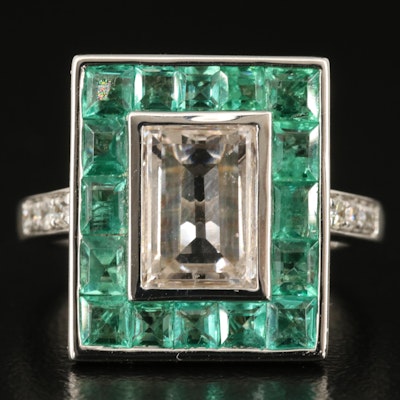 18K 1.34 CTW Diamond and Emerald Ring