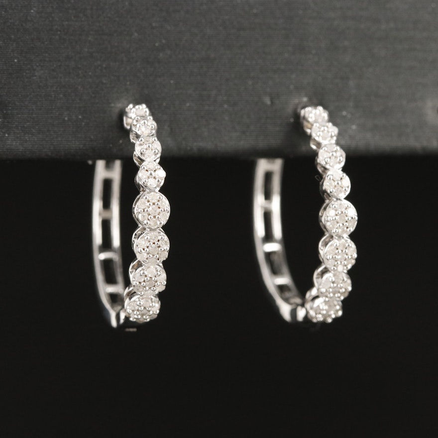 Sterling Diamond Hoop Earrings