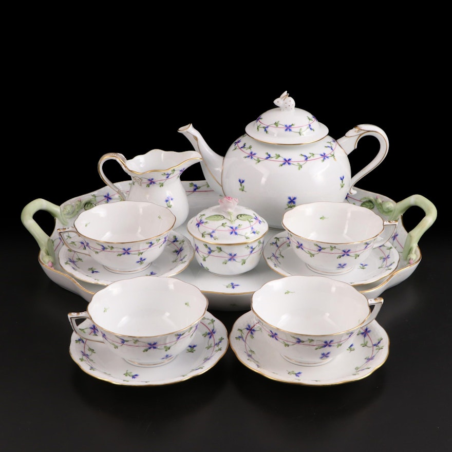 Herend of Hungary "Blue Garland" Hand-Painted Porcelain Tea Set