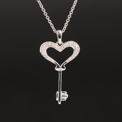 Diamond Key to My Heart Pendant Necklace in Sterling
