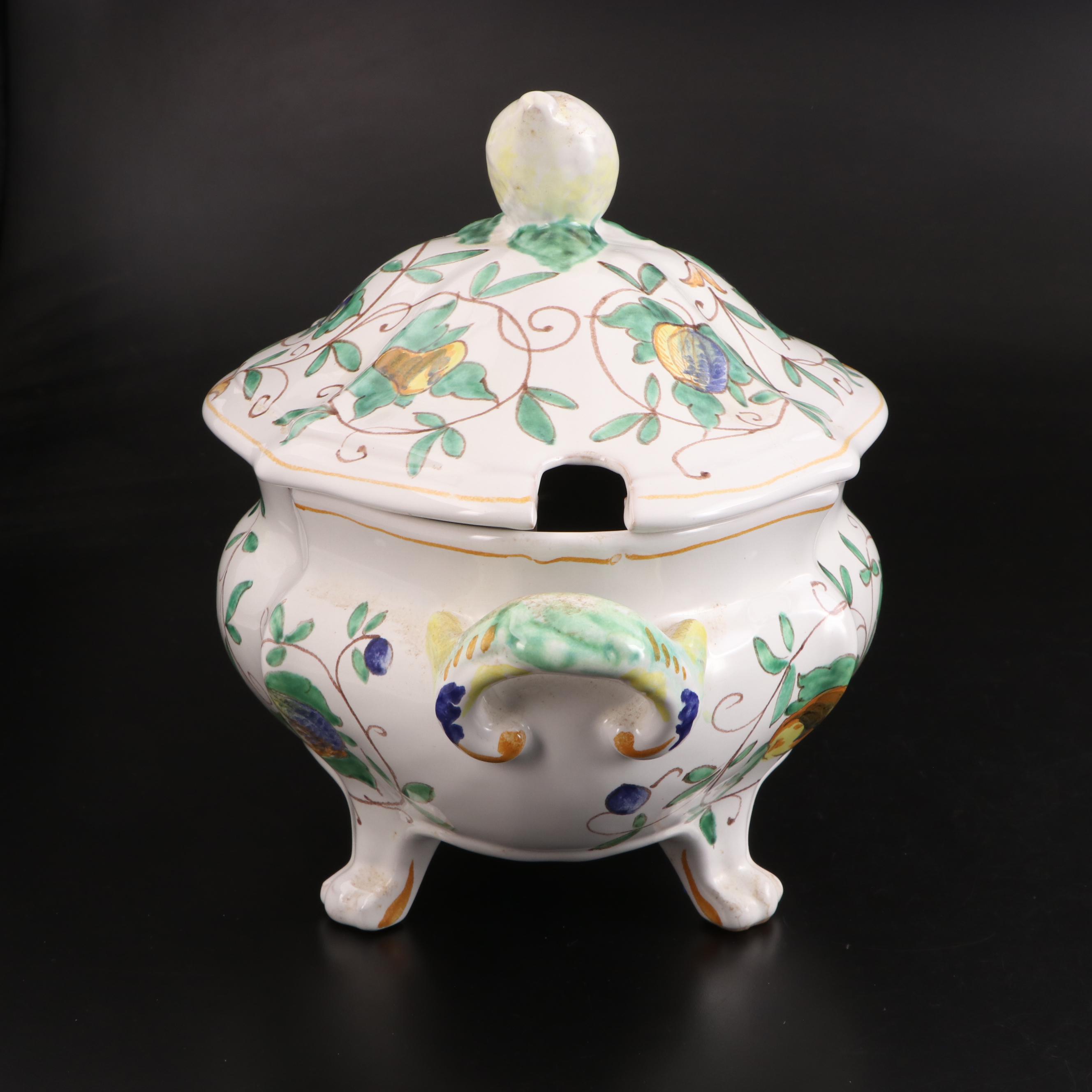 Cantagalli Majolica Lidded Soup Tureen with Ladle, Mid to Late 20th