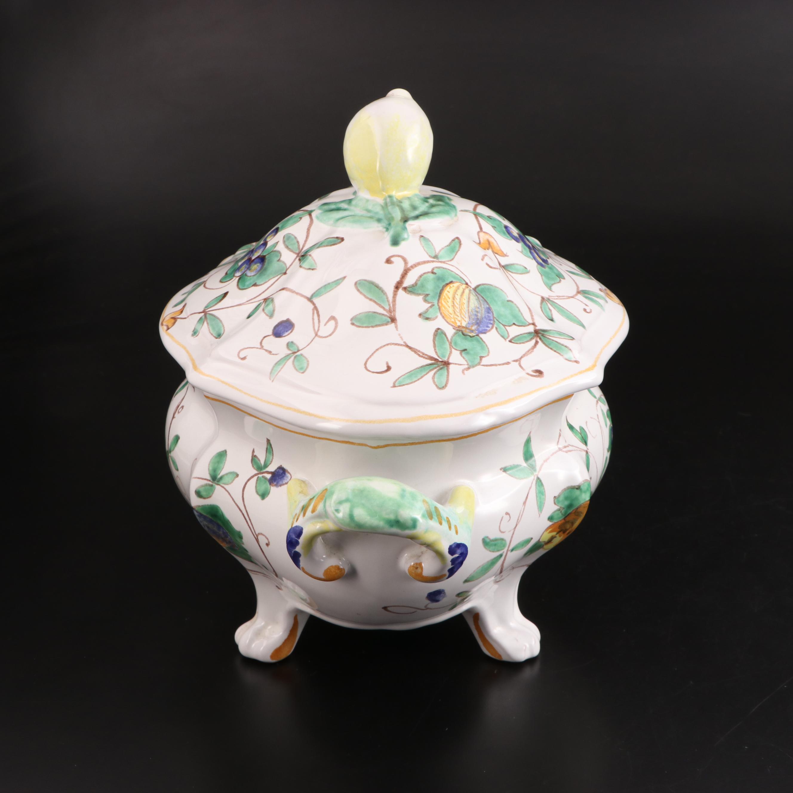 Cantagalli Majolica Lidded Soup Tureen with Ladle, Mid to Late 20th