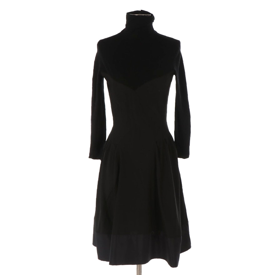Long Sleeve Turtleneck Dress in Stretch Wool/Poly Blend