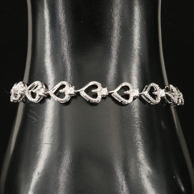 Sterling Diamond Heart Link Bracelet