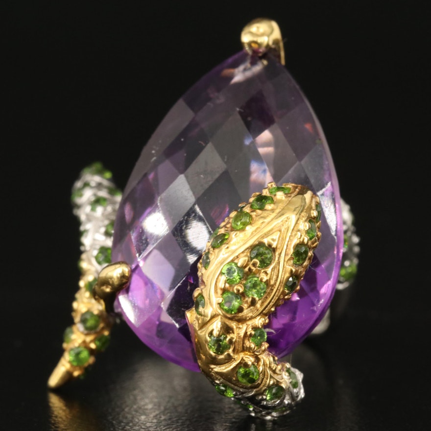 Sterling Amethyst and Diopside Snake Ring