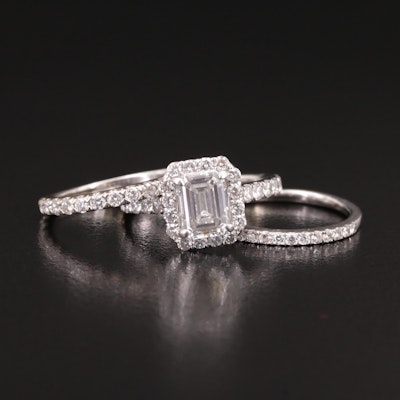 14K and 18K 3.00 CTW Lab Grown Diamond Halo Ring and Enhancer Bands