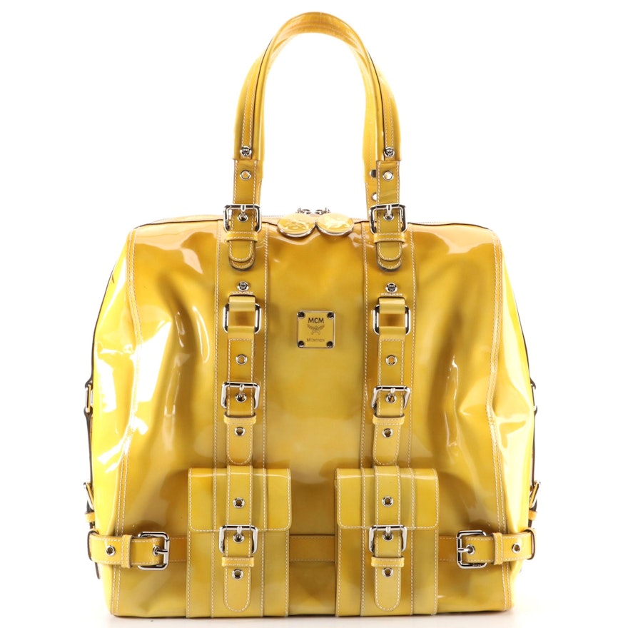 MCM Buckle Strap Large Tote in Patent Leather