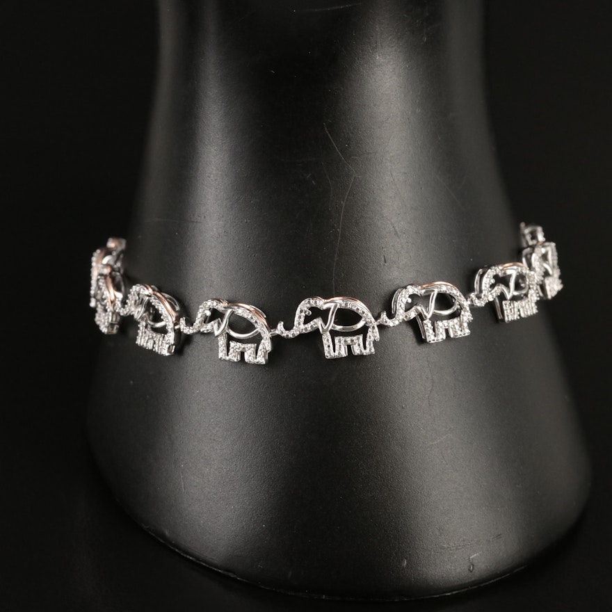 Sterling Diamond Elephant Bracelet