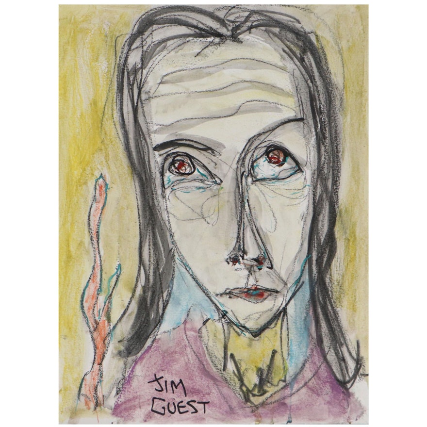Jim Guest Abstract Portrait Mixed Media Drawing