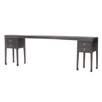Three-Piece Chinese Lacquered Hardwood Console Table, Ex. William Lipton