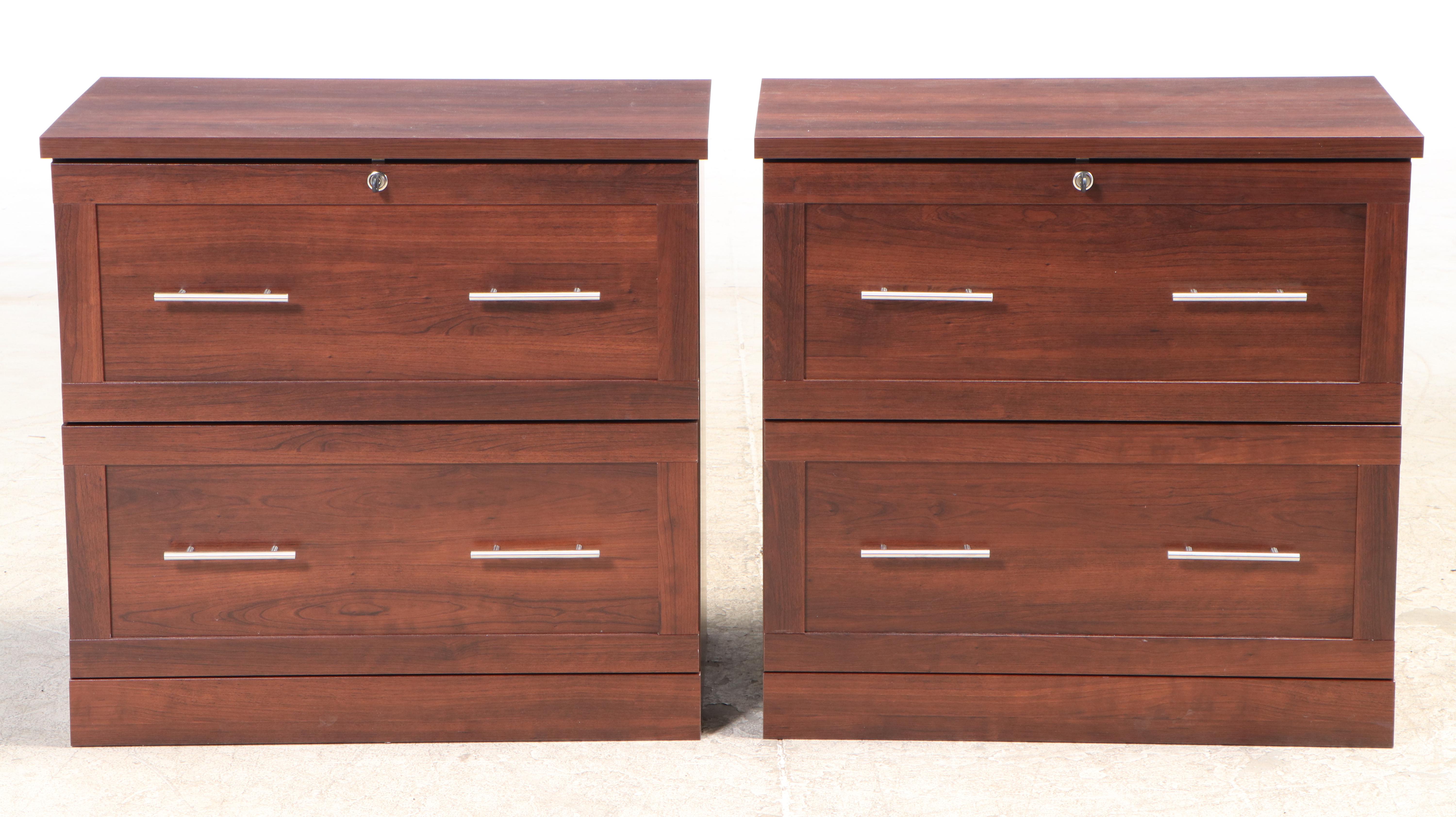 Pair of Sauder WalnutGrained Laminate TwoDrawer File EBTH
