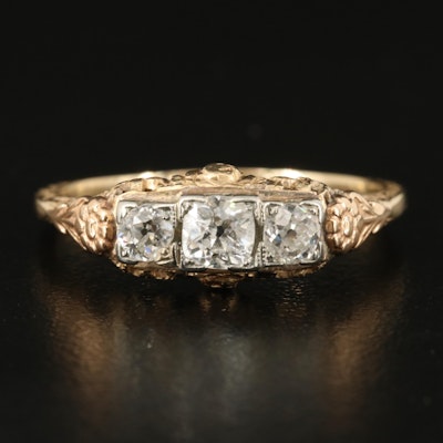 Vintage 14K 0.65 CTW Diamond Ring with Rose Gold Flower Accents