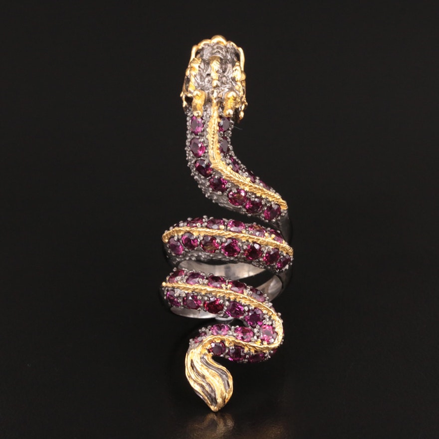 Sterling Rhodolite Garnet Dragon Wrap Ring