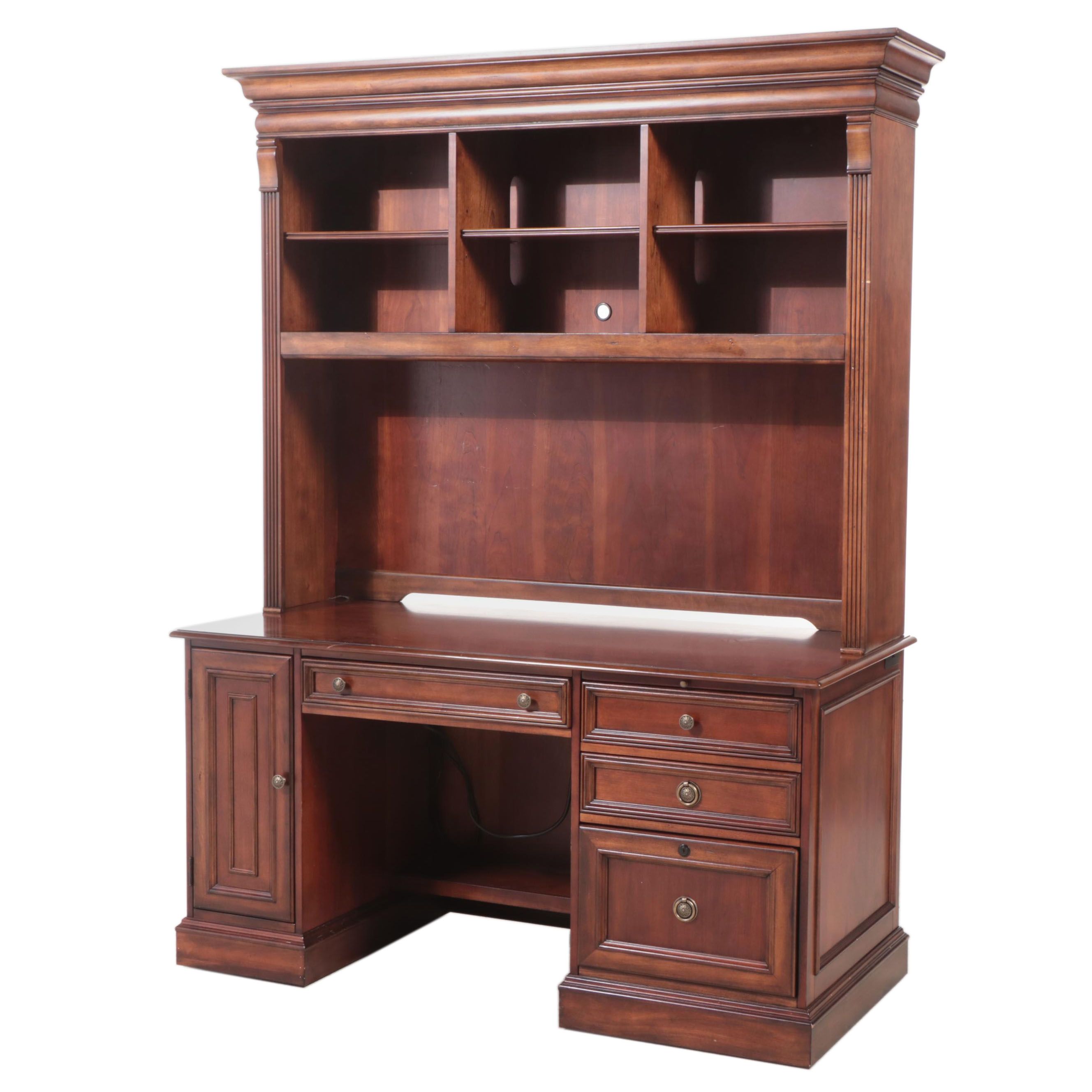 Federal Style Cherrywood Pedestal Desk with Hutch EBTH