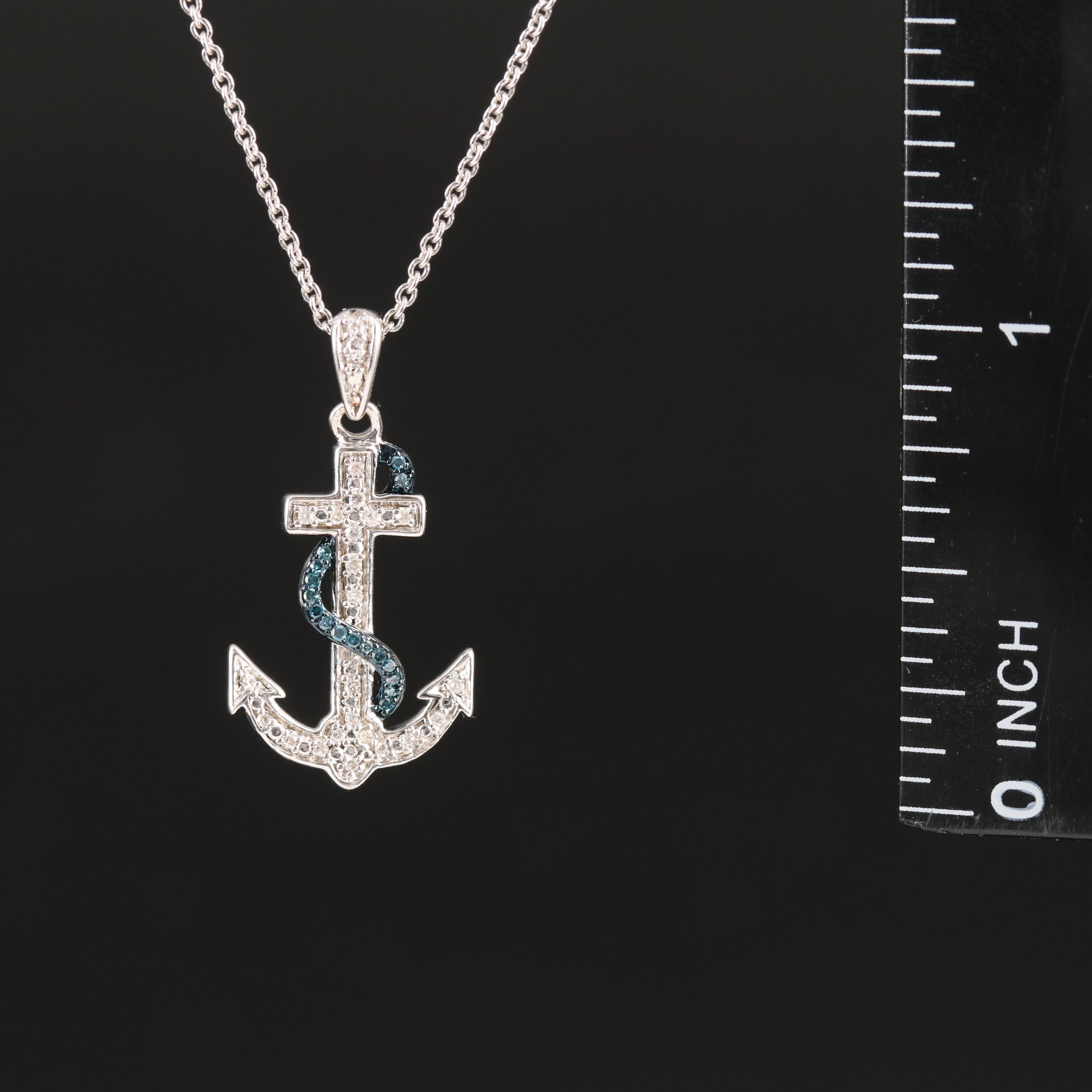 Sterling Diamond Wrapped Anchor Pendant Necklace EBTH