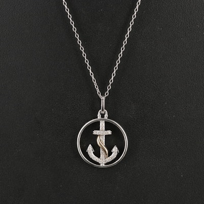 Hallmark Sterling Diamond Anchor Pendant with 14K Accent