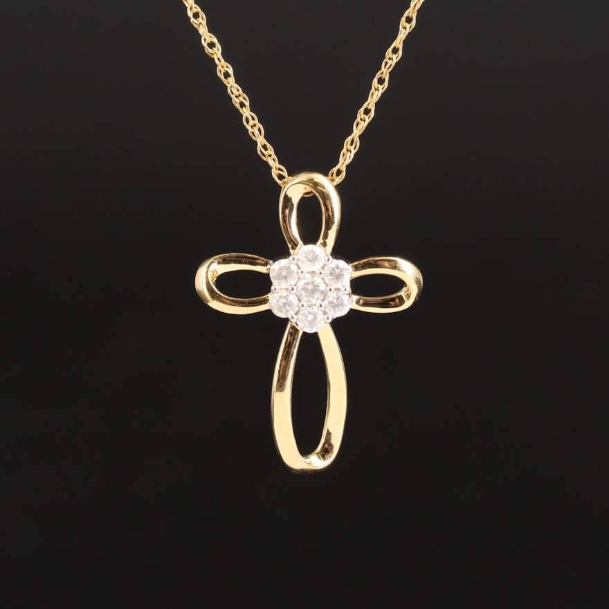 Sterling Diamond Cross on Gold-Filled Chain Necklace