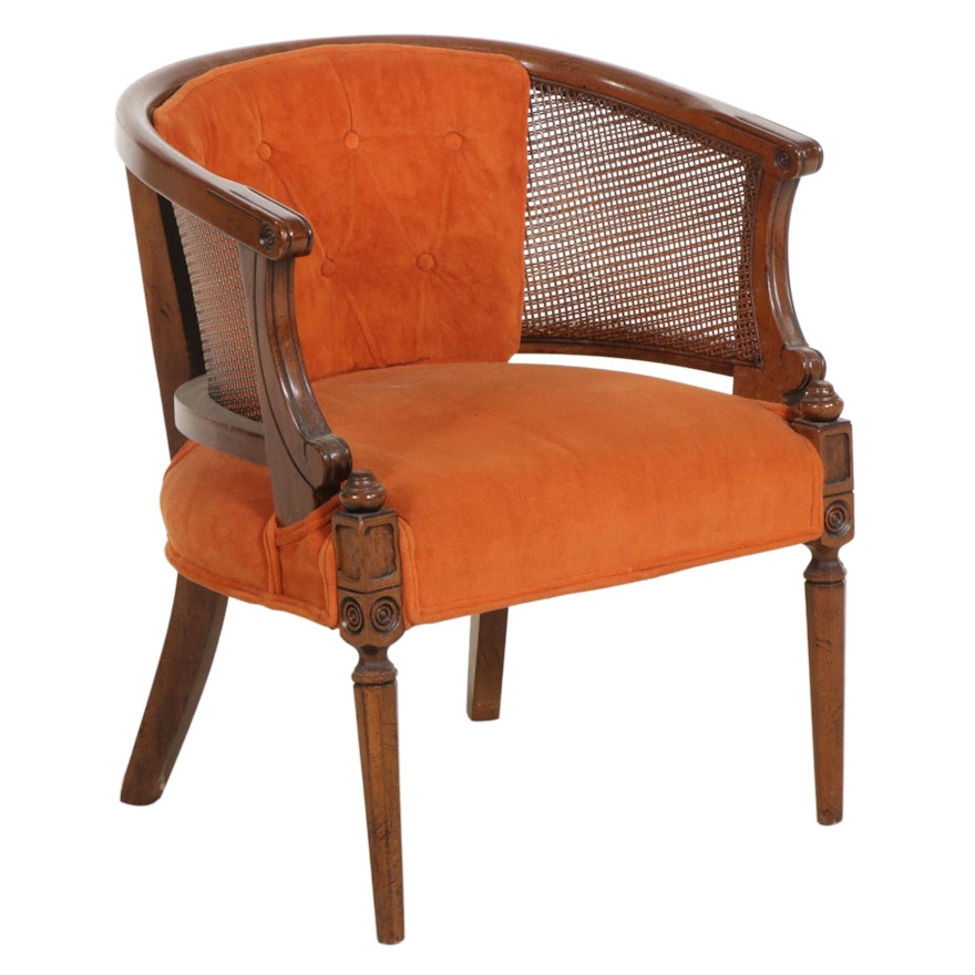 Barrel Back Armchair with Cane Sides, Mid to Late 20th Century