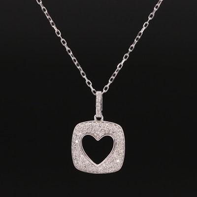 Sterling Diamond Open Heart Pendant Necklace