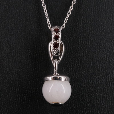 Sterling White Agate and Garnet Pendant Necklace