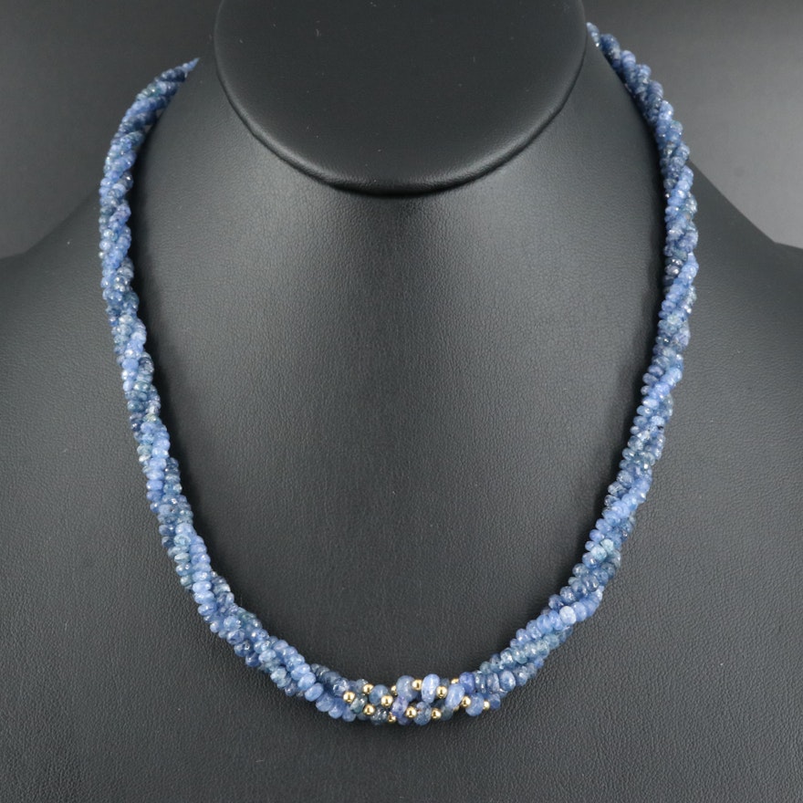 Graduated Sapphire Torsade with 18K Bead Accent and Clasp