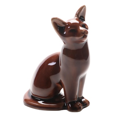 Louise Abel for Rookwood Pottery Brown Glazed Cat Figurine, 2015