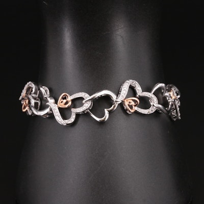 Sterling Diamond Heart Bracelet with Rose Gold-Tone Accents