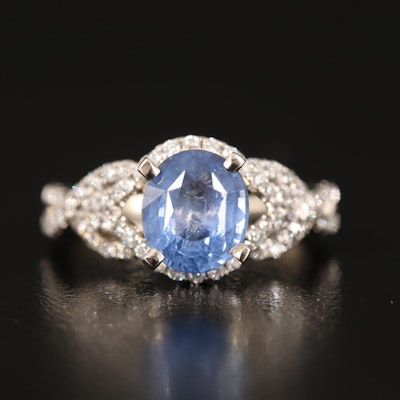 14K 2.29 CT Unheated Ceylon Sapphire and Diamond Ring with GIA Report