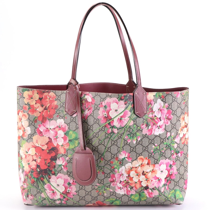 Gucci Reversible Shopper Tote in Floral-Printed GG Supreme Canvas/Leather