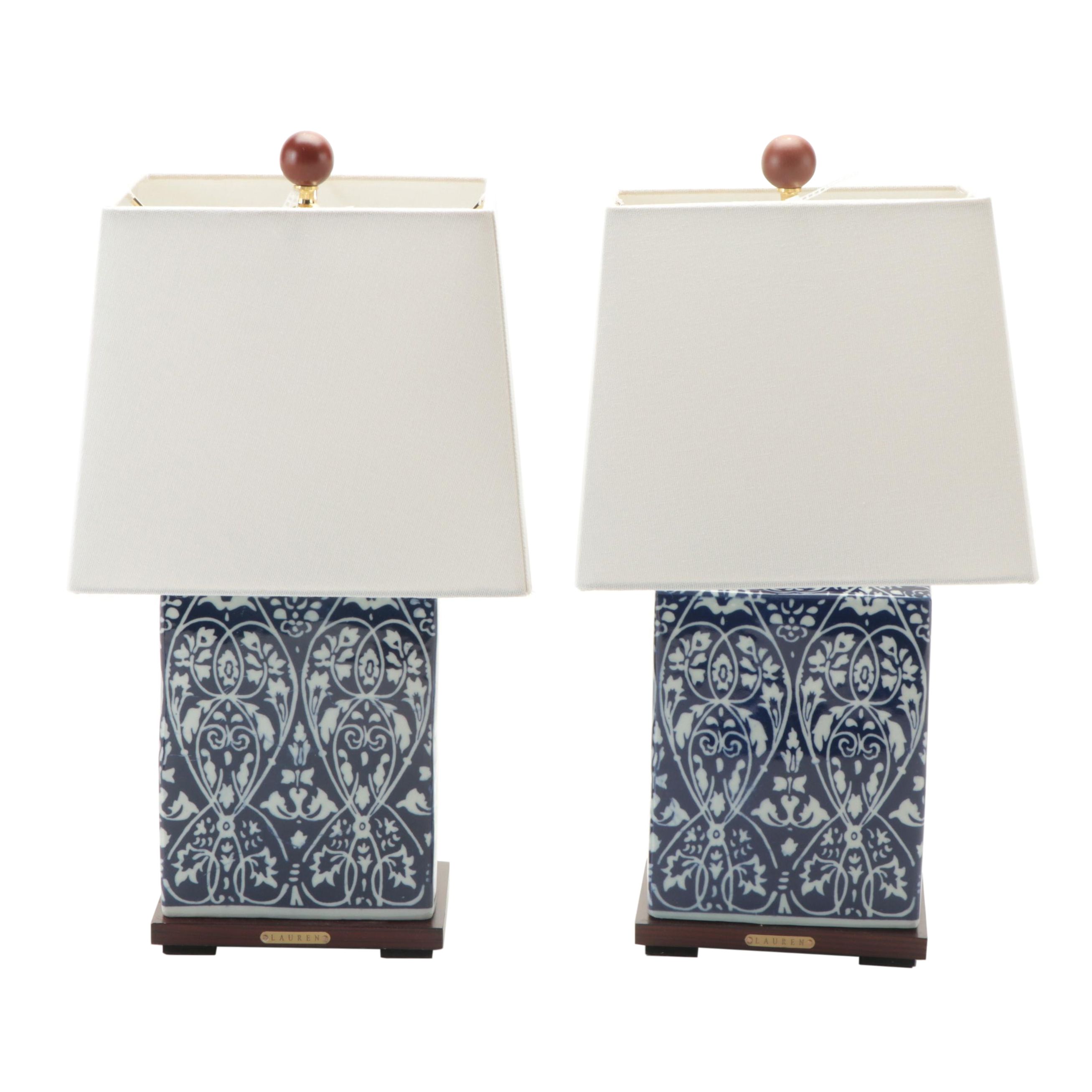 Pair of Ralph Lauren Blue and White Chinoiserie Ceramic Table Lamps EBTH