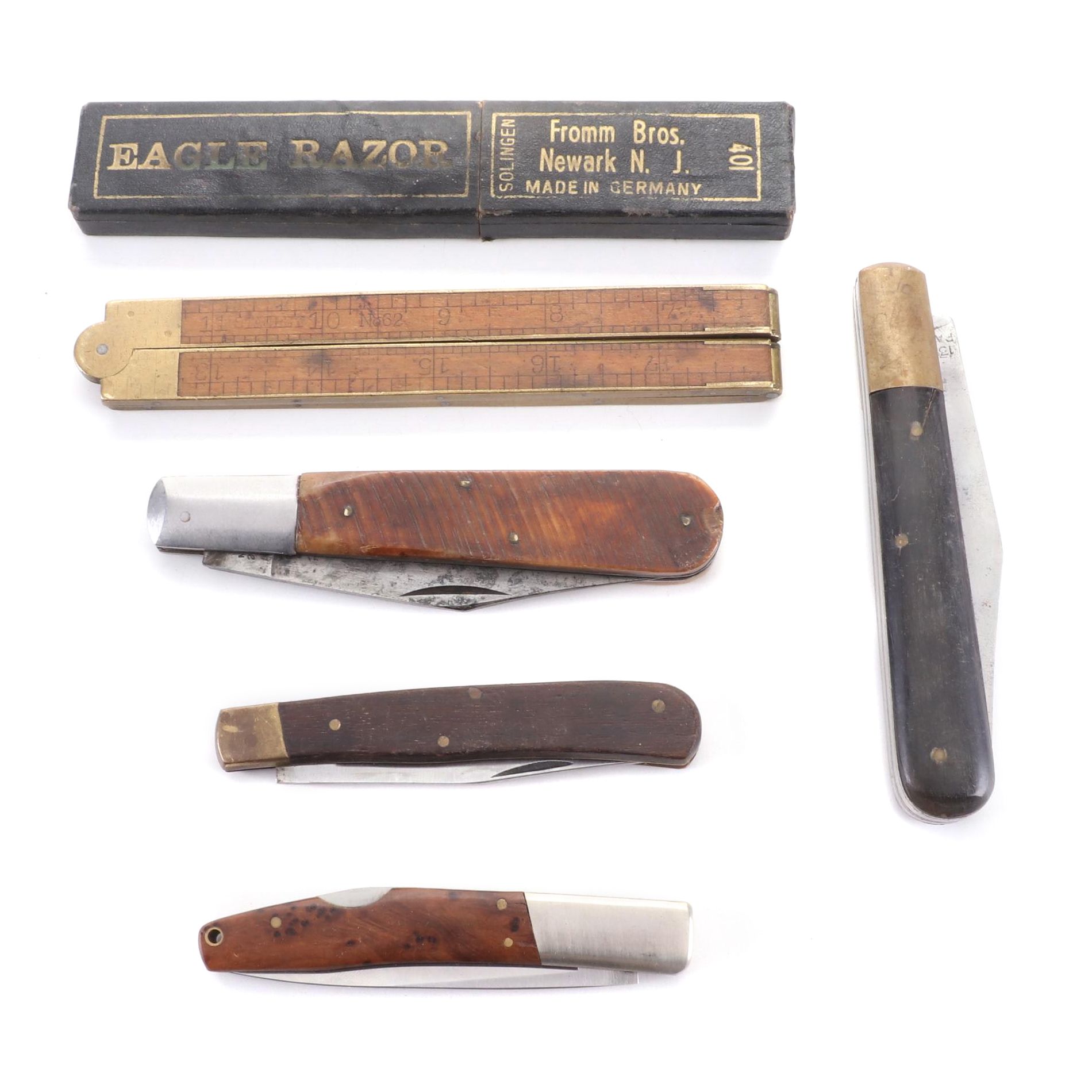 Jaguar, Sabre, Bullet with Other Folding Knives, Ruler and Razor EBTH